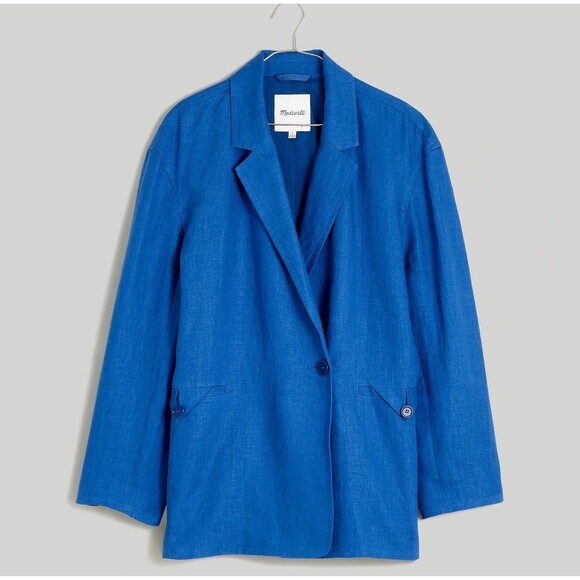 Madewell Double-Breasted Crossover Oversized Blazer Linen Bluestone Large NL227 - Picture 1 of 15